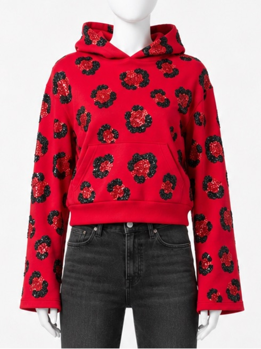 Discount Universe Fire Leopard Hoodie Red Hand Sequined Flare Sleeves XXL Rare